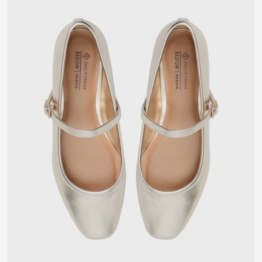 Call It Spring Metallic Cream Mary Jane Flats